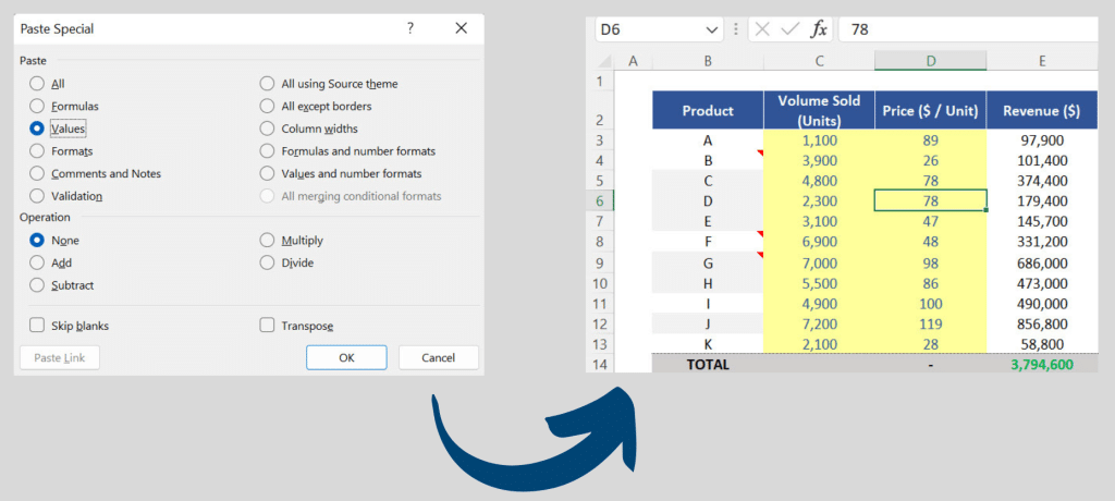 Paste Special - Values