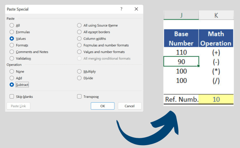 Paste Special - Subtraction