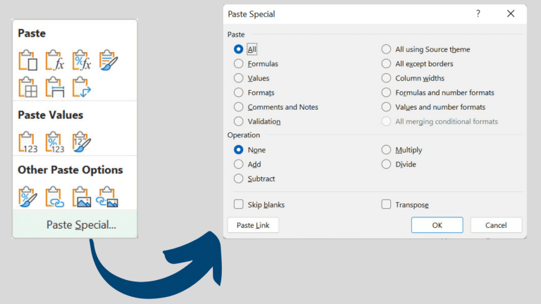 Paste Special menu (Shortcut: CTRL + ALT + V)