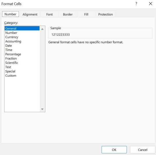 Format Cells menu