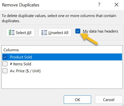 Select only the variable you need and mark the option "My data has headers". 