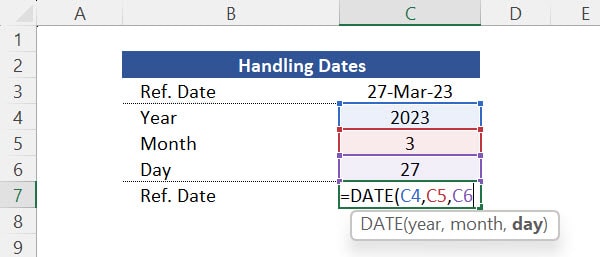 Arguments of the function DATE. 