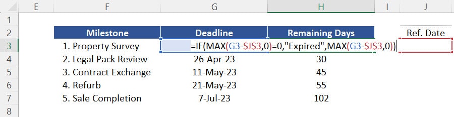 Adapting the result of the variable "Remaining Days" with the label "Expired" through the function IF. 