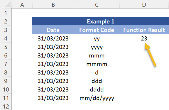 Function TEXT adapts to each "format code" selected. In the case of "yy", the last 2 digits of the year 2023 (i.e. 23) will be extracted here. 