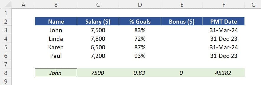 Combining text and values in Excel - Example Background