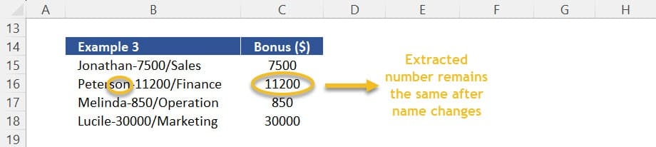 Dynamic Function MID: A larger "name" does not impact the extracted number.