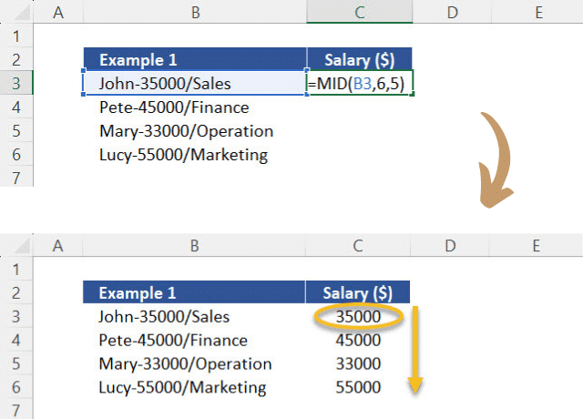 Simple function MID (Arguments + Results)