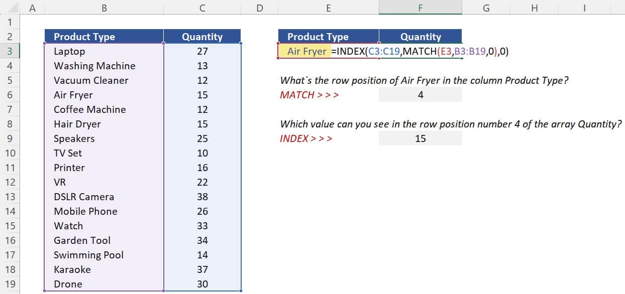 Function INDEX: Argument "Row Number" is basically the function MATCH which is now embedded in the main function.