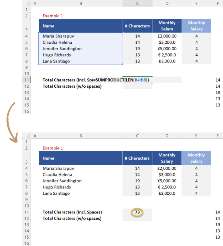 All function arguments before pressing ENTER + Results (after ENTER)